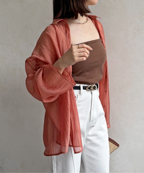 Thevon(ゼボン)の「【新色登場!】ラメワッシャー袖シャーリングシアーシャツ(シャツ/ブラウス・レディース・ピンク/ブラウン/サックスブルー/アイボリー/グリーン/オレンジ・FREE)」の11枚目の写真