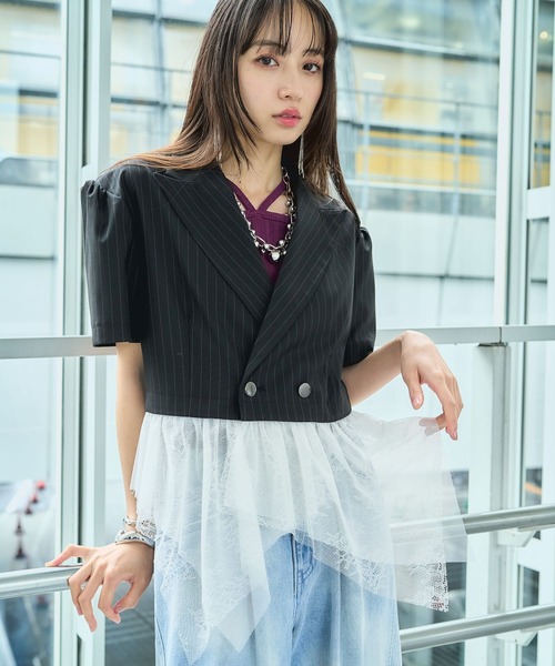 HARE（ハレ）の「2WAYイレヘムフリルジャケット(HARE)（テーラードジャケット・レディース・グレー/ブラック・FREE）」の2枚目の写真