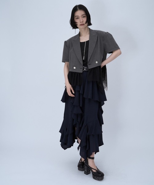 HARE（ハレ）の「2WAYイレヘムフリルジャケット(HARE)（テーラードジャケット・レディース・グレー/ブラック・FREE）」の10枚目の写真