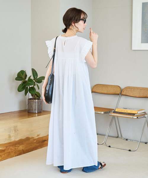 限定展開 インド ピンタック フリル ノースリーブ ワンピース