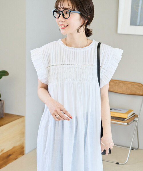 限定展開 インド ピンタック フリル ノースリーブ ワンピース