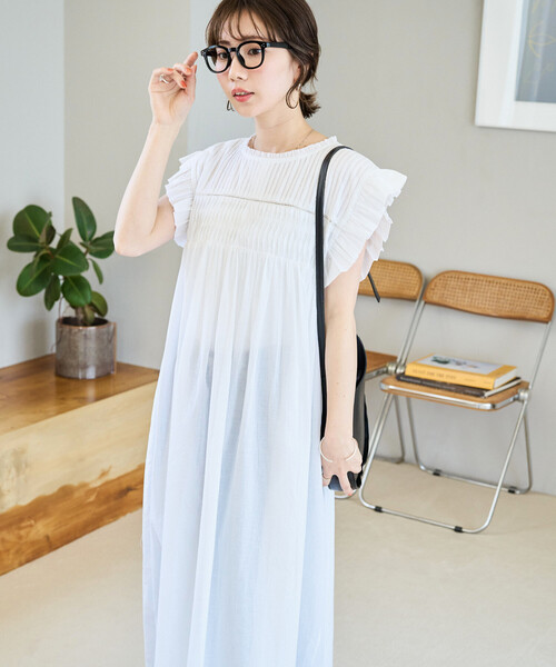 FREAK'S STORE（フリークスストア）の「限定展開　インド ピンタック フリル ノースリーブ ワンピース（ワンピース・レディース・ブルーグリーン/ブラウン系その他/ブラック/ネイビー/オフホワイト・MEDIUM/SMALL）」の11枚目の写真