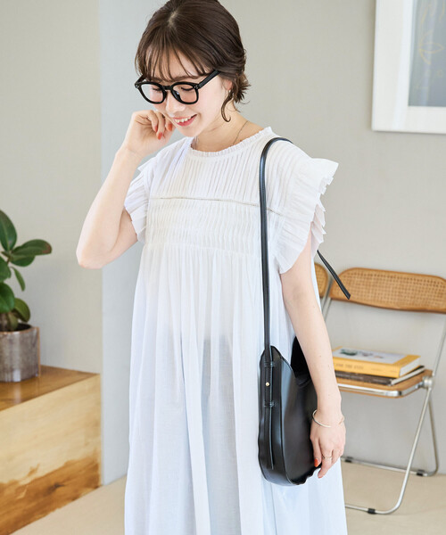 限定展開 インド ピンタック フリル ノースリーブ ワンピース