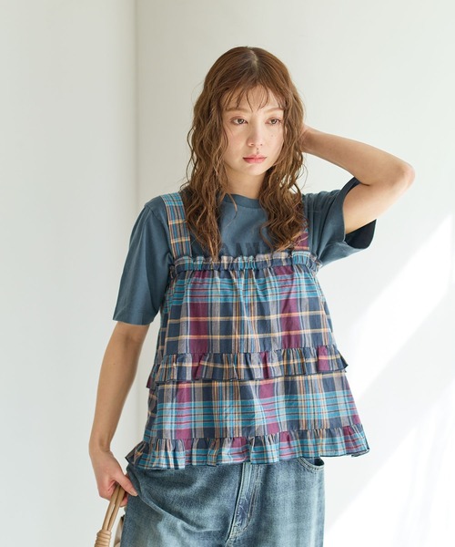 BAYFLOW（ベイフロー）の「マドラスチェックビスチェ（その他トップス・レディース・ネイビー/オレンジ系/ピンク・FREE）」の8枚目の写真