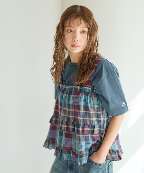 BAYFLOW（ベイフロー）の「マドラスチェックビスチェ（その他トップス・レディース・ネイビー/オレンジ系/ピンク・FREE）」の10枚目の写真