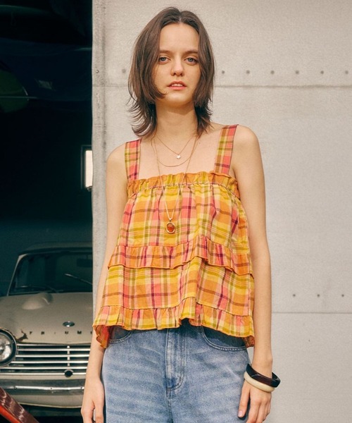 BAYFLOW（ベイフロー）の「マドラスチェックビスチェ（その他トップス・レディース・ネイビー/オレンジ系/ピンク・FREE）」の13枚目の写真