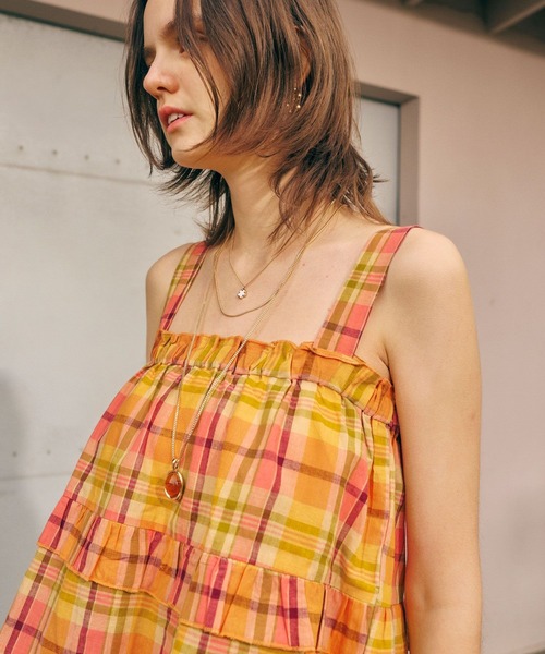 BAYFLOW（ベイフロー）の「マドラスチェックビスチェ（その他トップス・レディース・ネイビー/オレンジ系/ピンク・FREE）」の14枚目の写真