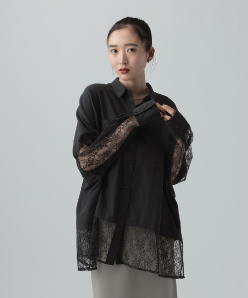 LEPSIM(レプシィム)の「異素材切り替えポンチョシャツ 651444(シャツ/ブラウス・レディース・ブラウン/オフホワイト/ホワイト×ブラック/ブラック/イエロー/ホワイト・FREE)」の3枚目の写真