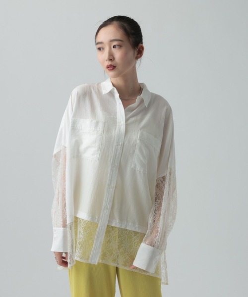 LEPSIM(レプシィム)の「異素材切り替えポンチョシャツ 651444(シャツ/ブラウス・レディース・ブラウン/オフホワイト/ホワイト×ブラック/ブラック/イエロー/ホワイト・FREE)」の1枚目の写真