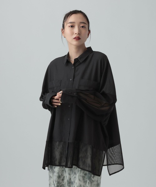 LEPSIM(レプシィム)の「異素材切り替えポンチョシャツ 651444(シャツ/ブラウス・レディース・ブラウン/オフホワイト/ホワイト×ブラック/ブラック/イエロー/ホワイト・FREE)」の8枚目の写真