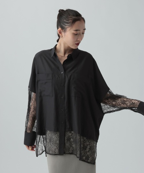 LEPSIM(レプシィム)の「異素材切り替えポンチョシャツ 651444(シャツ/ブラウス・レディース・ブラウン/オフホワイト/ホワイト×ブラック/ブラック/イエロー/ホワイト・FREE)」の13枚目の写真