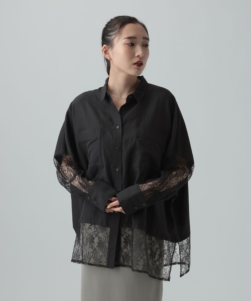 LEPSIM(レプシィム)の「異素材切り替えポンチョシャツ 651444(シャツ/ブラウス・レディース・ブラウン/オフホワイト/ホワイト×ブラック/ブラック/イエロー/ホワイト・FREE)」の15枚目の写真