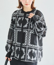 スクエア刺繍レースブラウス|シアーシャツ/シースルー/洗える/冷房対策