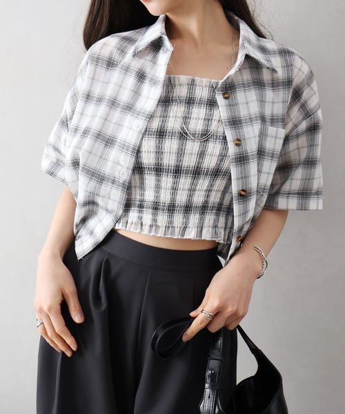SpRay（スプレイ）の「チェックシャツクロップドアンサンブル（シャツ/ブラウス・レディース・ホワイト/ブラウン/ブラック・FREE）」の6枚目の写真