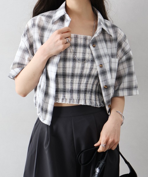 SpRay（スプレイ）の「チェックシャツクロップドアンサンブル（シャツ/ブラウス・レディース・ホワイト/ブラウン/ブラック・FREE）」の8枚目の写真