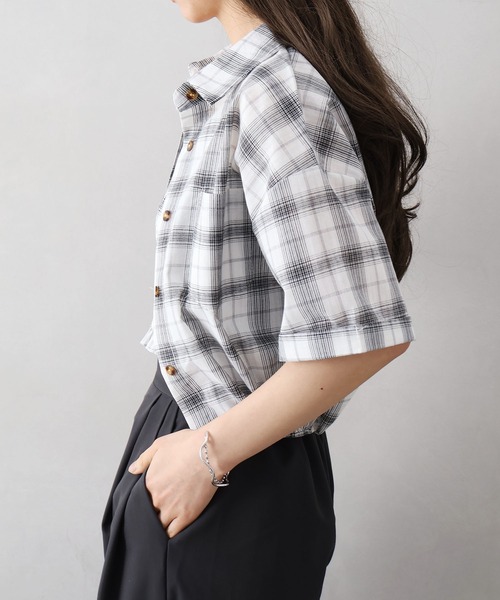 SpRay（スプレイ）の「チェックシャツクロップドアンサンブル（シャツ/ブラウス・レディース・ホワイト/ブラウン/ブラック・FREE）」の9枚目の写真