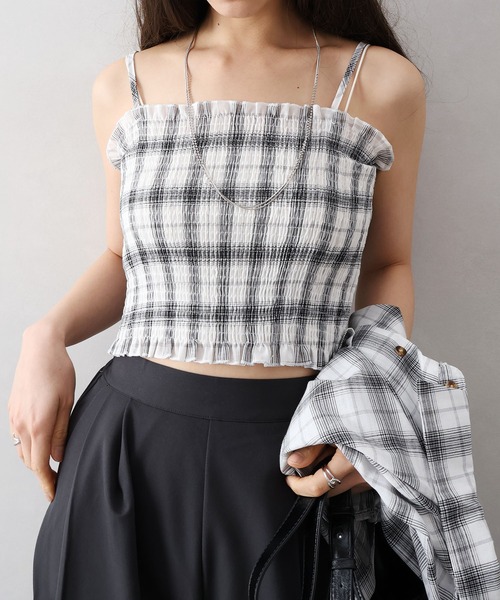 SpRay（スプレイ）の「チェックシャツクロップドアンサンブル（シャツ/ブラウス・レディース・ホワイト/ブラウン/ブラック・FREE）」の12枚目の写真