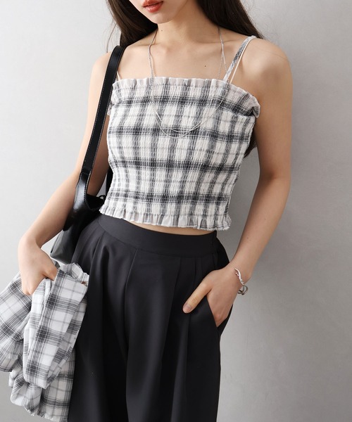 SpRay（スプレイ）の「チェックシャツクロップドアンサンブル（シャツ/ブラウス・レディース・ホワイト/ブラウン/ブラック・FREE）」の13枚目の写真