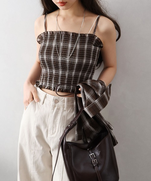 SpRay（スプレイ）の「チェックシャツクロップドアンサンブル（シャツ/ブラウス・レディース・ホワイト/ブラウン/ブラック・FREE）」の15枚目の写真