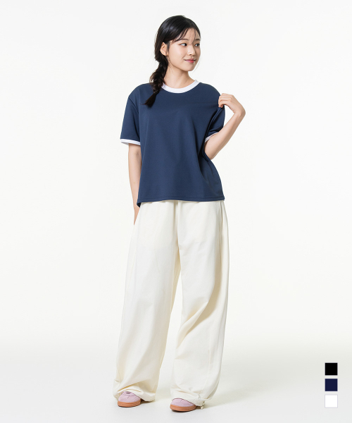 MOZMOZ(モズモズ)の「エッセンシャルエアメッシュ半袖リンガーTシャツネイビー(Tシャツ/カットソー・レディース・その他・3/2/1)」の3枚目の写真