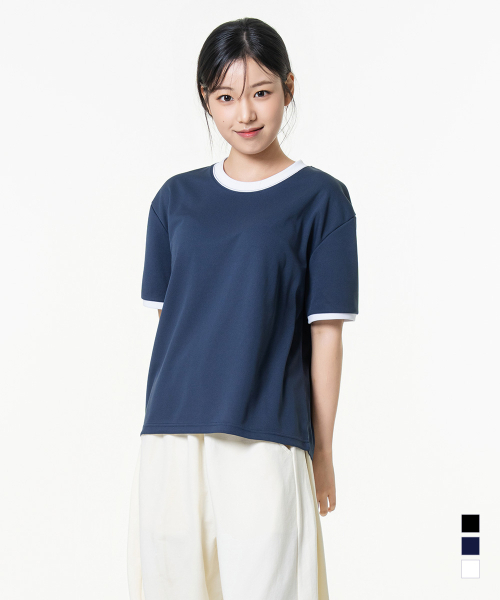 MOZMOZ(モズモズ)の「エッセンシャルエアメッシュ半袖リンガーTシャツネイビー(Tシャツ/カットソー・レディース・その他・3/2/1)」の4枚目の写真
