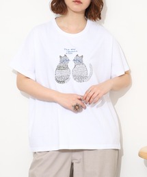 EMAGO 2匹のねこ刺繍T 半袖