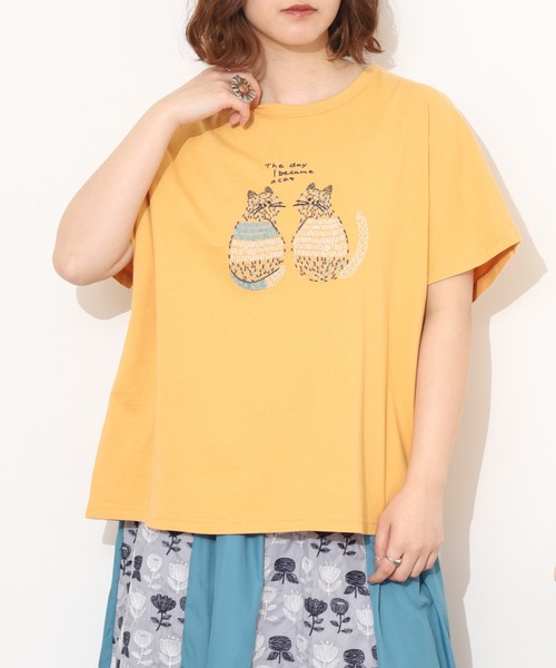 Emago(イマゴ)の「EMAGO 2匹のねこ刺繍T 半袖(Tシャツ/カットソー・レディース・ホワイト/オレンジ/ブラック・FREE)」の18枚目の写真