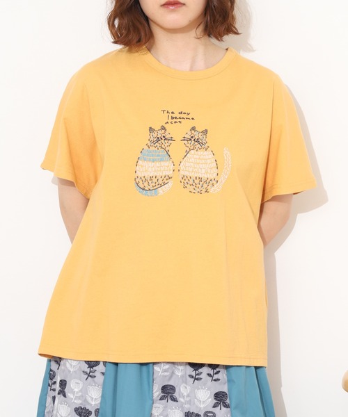 Emago(イマゴ)の「EMAGO 2匹のねこ刺繍T 半袖(Tシャツ/カットソー・レディース・ホワイト/オレンジ/ブラック・FREE)」の19枚目の写真