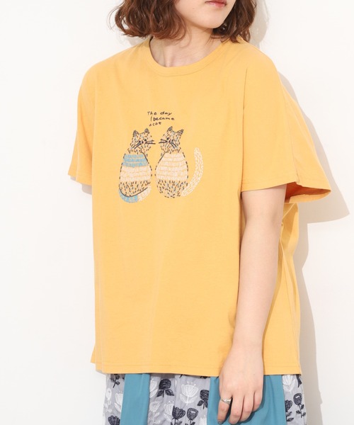 Emago(イマゴ)の「EMAGO 2匹のねこ刺繍T 半袖(Tシャツ/カットソー・レディース・ホワイト/オレンジ/ブラック・FREE)」の20枚目の写真