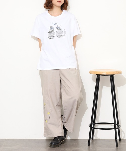 Emago(イマゴ)の「EMAGO 2匹のねこ刺繍T 半袖(Tシャツ/カットソー・レディース・ホワイト/オレンジ/ブラック・FREE)」の9枚目の写真
