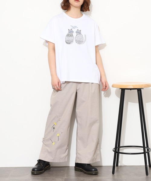 Emago(イマゴ)の「EMAGO 2匹のねこ刺繍T 半袖(Tシャツ/カットソー・レディース・ホワイト/オレンジ/ブラック・FREE)」の10枚目の写真