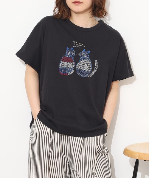 Emago(イマゴ)の「EMAGO 2匹のねこ刺繍T 半袖(Tシャツ/カットソー・レディース・ホワイト/オレンジ/ブラック・FREE)」の12枚目の写真