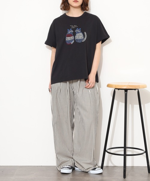 Emago(イマゴ)の「EMAGO 2匹のねこ刺繍T 半袖(Tシャツ/カットソー・レディース・ホワイト/オレンジ/ブラック・FREE)」の16枚目の写真