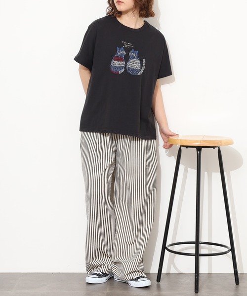 Emago(イマゴ)の「EMAGO 2匹のねこ刺繍T 半袖(Tシャツ/カットソー・レディース・ホワイト/オレンジ/ブラック・FREE)」の17枚目の写真