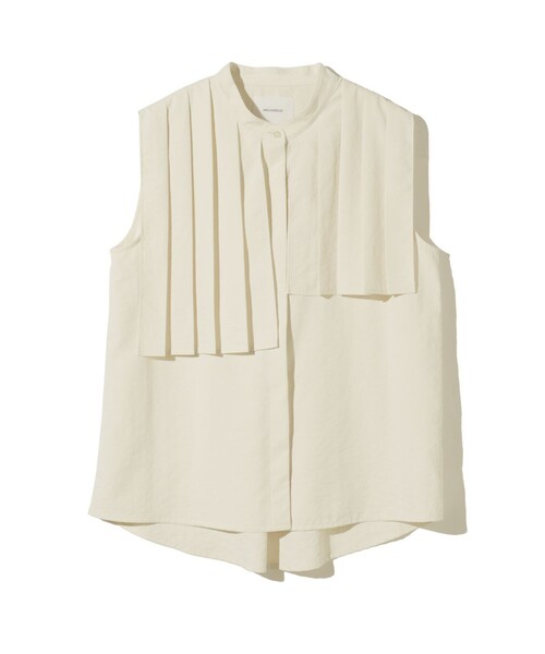 MIDIUMISOLID(ミディウミソリッド)の「MIDIUMISOLID for Ladies ノースリーブアシンメトリープリーツシャツ(シャツ/ブラウス・レディース・ブラック/ネイビー/アイボリー・FREE)」の2枚目の写真