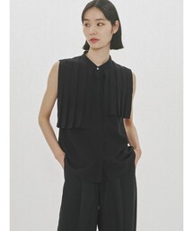MIDIUMISOLID for Ladies ノースリーブアシンメトリープリーツシャツ