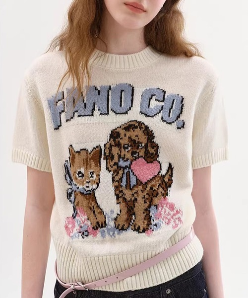 Fano Studios(ファノ ストゥディオズ)の「ジャガード柄 犬猫モチーフ 半袖ニット Tシャツ FX26S067【Fano Studios】【2026SS】(Tシャツ/カットソー・レディース・ホワイト・S/M/L)」の4枚目の写真