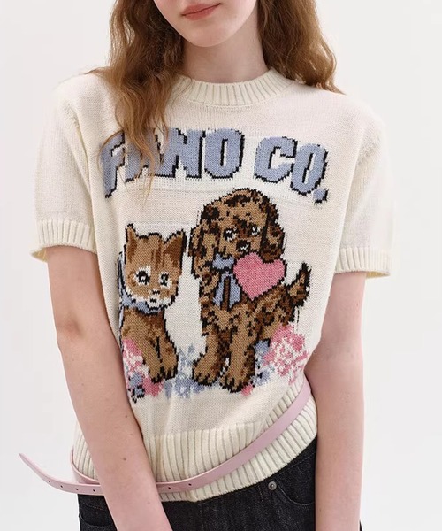 Fano Studios(ファノ ストゥディオズ)の「ジャガード柄 犬猫モチーフ 半袖ニット Tシャツ FX26S067【Fano Studios】【2026SS】(Tシャツ/カットソー・レディース・ホワイト・S/M/L)」の5枚目の写真