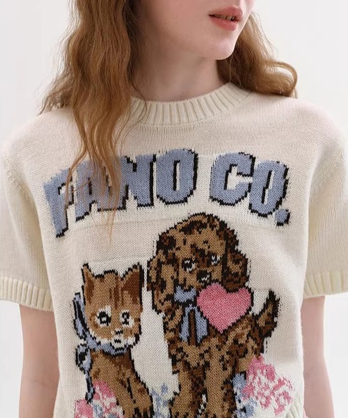 Fano Studios(ファノ ストゥディオズ)の「ジャガード柄 犬猫モチーフ 半袖ニット Tシャツ FX26S067【Fano Studios】【2026SS】(Tシャツ/カットソー・レディース・ホワイト・S/M/L)」の7枚目の写真
