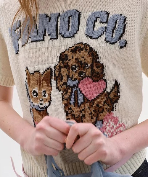 Fano Studios(ファノ ストゥディオズ)の「ジャガード柄 犬猫モチーフ 半袖ニット Tシャツ FX26S067【Fano Studios】【2026SS】(Tシャツ/カットソー・レディース・ホワイト・S/M/L)」の8枚目の写真