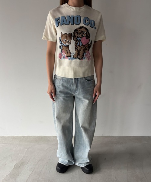 Fano Studios(ファノ ストゥディオズ)の「ジャガード柄 犬猫モチーフ 半袖ニット Tシャツ FX26S067【Fano Studios】【2026SS】(Tシャツ/カットソー・レディース・ホワイト・S/M/L)」の19枚目の写真