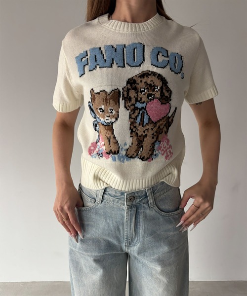 Fano Studios(ファノ ストゥディオズ)の「ジャガード柄 犬猫モチーフ 半袖ニット Tシャツ FX26S067【Fano Studios】【2026SS】(Tシャツ/カットソー・レディース・ホワイト・S/M/L)」の15枚目の写真