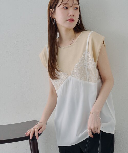 [Noka] Relax Camisole Knitted Half‑sleeve Knit — трикотажный топ с коротким рукавом