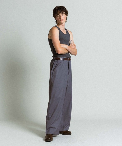 Elanque（エランク）の「wide straight slacks / ワイドストレートスラックス（スラックス・メンズ・ブラック/グレー・MEDIUM/LARGE）」の20枚目の写真
