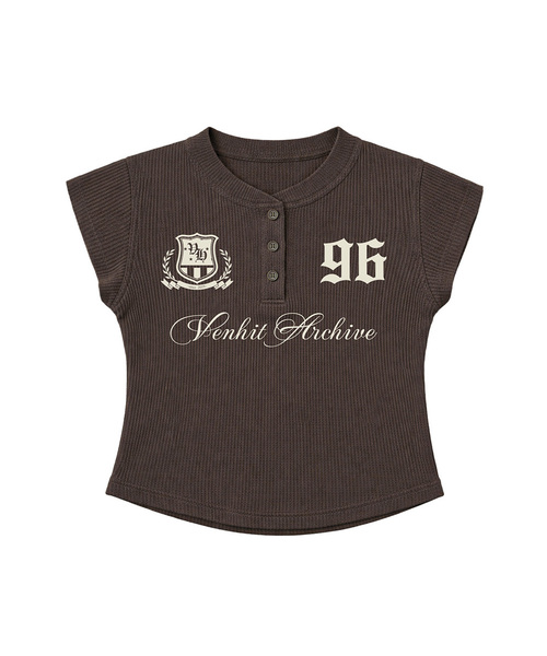 VENHIT(ベンヒット)の「アーカイブ96 ヘンリーネック ワッフル スリムフィットTシャツ(Tシャツ/カットソー・レディース・アイボリー/ブラック/ブラウン・FREE)」の3枚目の写真