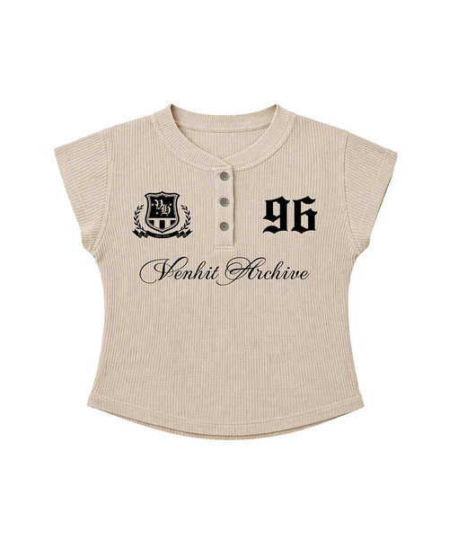 VENHIT(ベンヒット)の「アーカイブ96 ヘンリーネック ワッフル スリムフィットTシャツ(Tシャツ/カットソー・レディース・アイボリー/ブラック/ブラウン・FREE)」の1枚目の写真