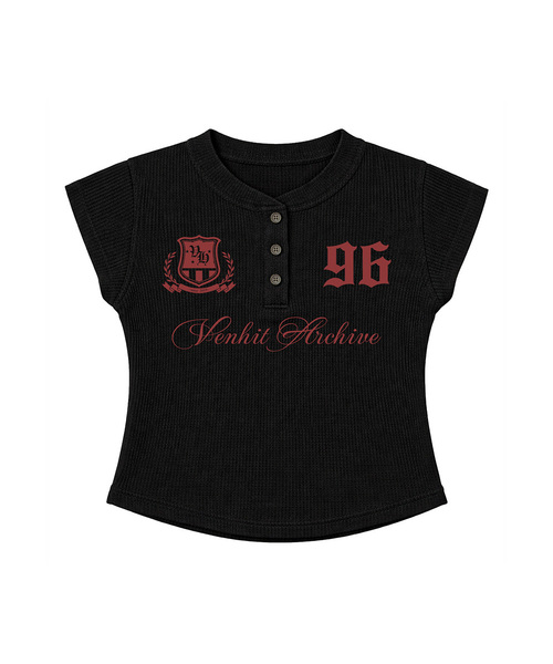 VENHIT(ベンヒット)の「アーカイブ96 ヘンリーネック ワッフル スリムフィットTシャツ(Tシャツ/カットソー・レディース・アイボリー/ブラック/ブラウン・FREE)」の2枚目の写真