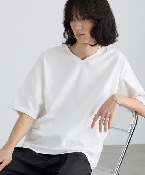MONO-MART(モノマート)の「<接触冷感/UVカット>USAコットン コンフォート ヘビーオンス Vネック 半袖Tシャツ(Tシャツ/カットソー・メンズ・ブラック/ホワイト/チャコールグレー/ネイビー/オリーブ/ライトグレー・XL/S/L/M)」の10枚目の写真
