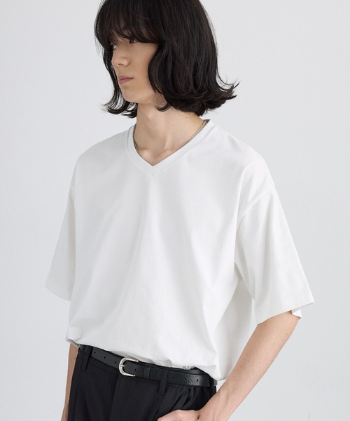 MONO-MART(モノマート)の「<接触冷感/UVカット>USAコットン コンフォート ヘビーオンス Vネック 半袖Tシャツ(Tシャツ/カットソー・メンズ・ブラック/ホワイト/チャコールグレー/ネイビー/オリーブ/ライトグレー・XL/S/L/M)」の11枚目の写真