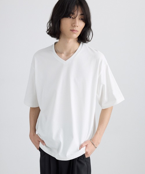 MONO-MART(モノマート)の「<接触冷感/UVカット>USAコットン コンフォート ヘビーオンス Vネック 半袖Tシャツ(Tシャツ/カットソー・メンズ・ブラック/ホワイト/チャコールグレー/ネイビー/オリーブ/ライトグレー・XL/S/L/M)」の12枚目の写真